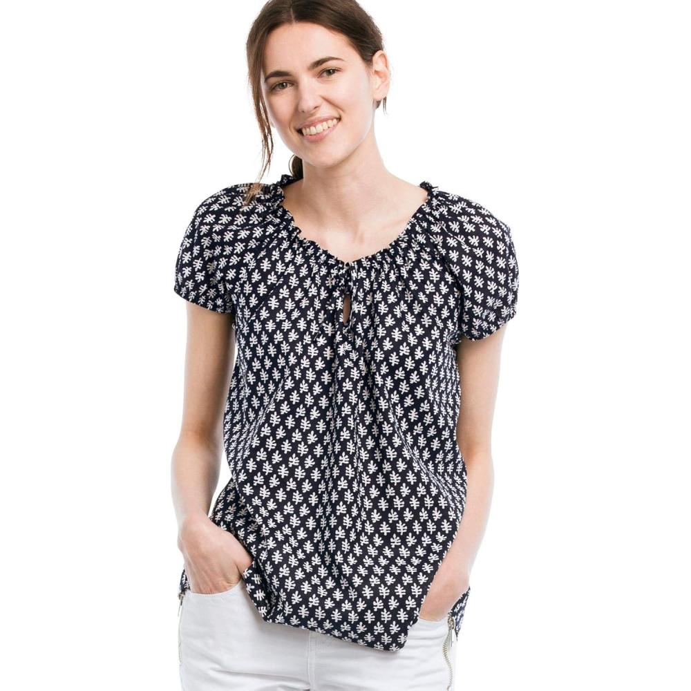image:imageEllos Plus Size Keyhole Neckline Peasant BlouseNavyWhite Print
