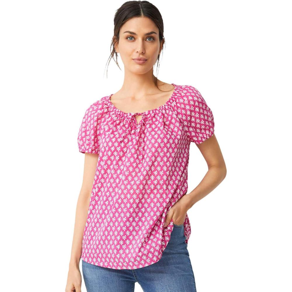 image:imageEllos Plus Size Keyhole Neckline Peasant BlouseTropical Raspberry White Print