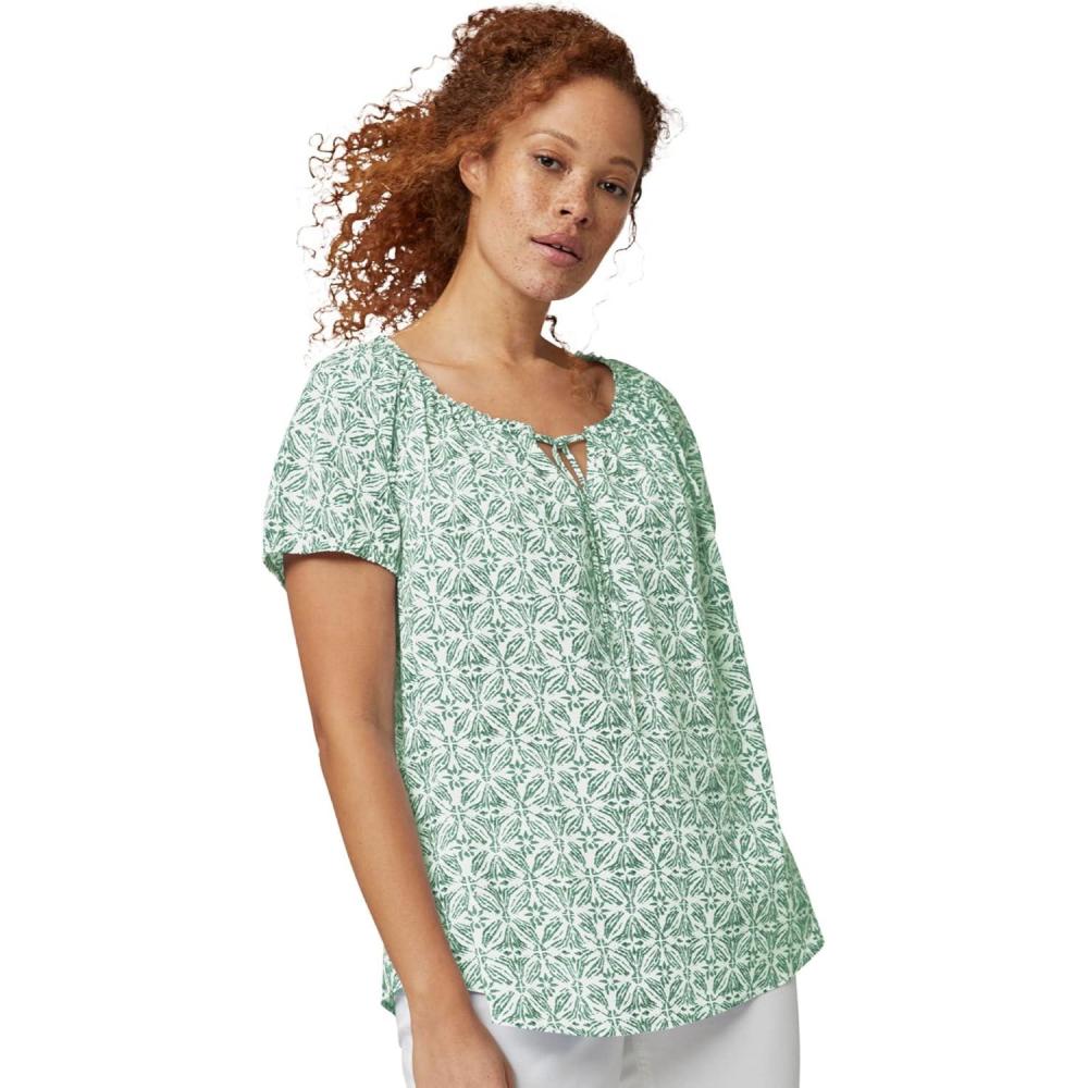 image:imageEllos Plus Size Keyhole Neckline Peasant BlouseWhite Tropical Jade Print
