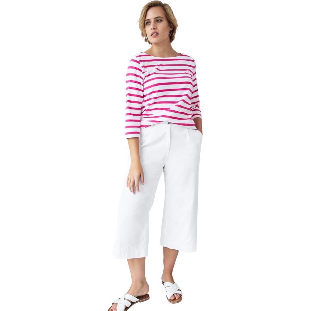 image:imageEllos Plus Size Lightweight WideLeg Crop MidRise JeansWhite