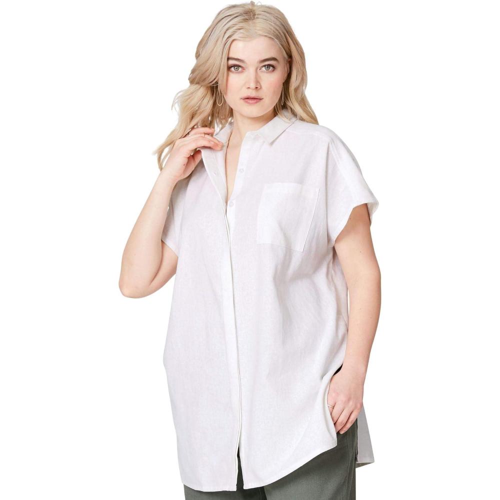 image:imageEllos Plus Size LinenBlend Button Front TunicWhite