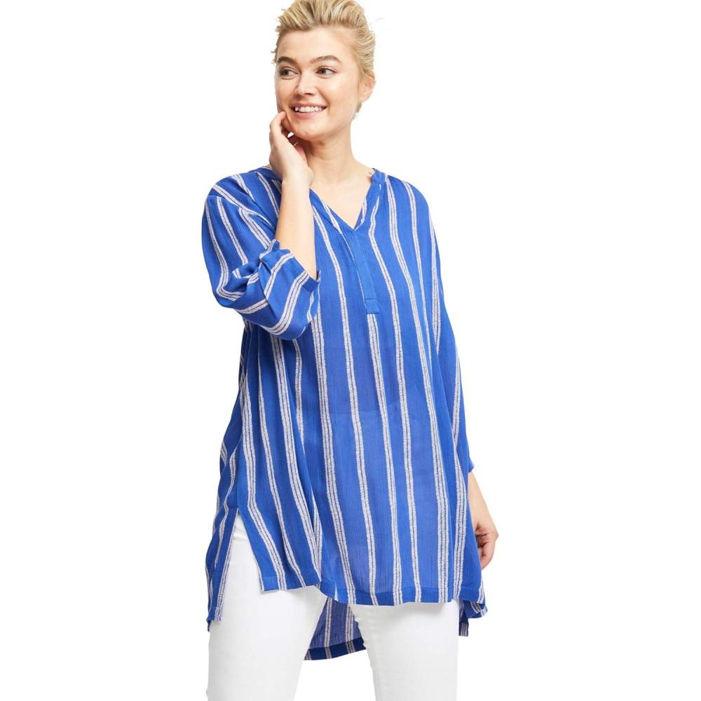 image:imageEllos Plus Size Notch Neck Crinkle TunicRich Indigo White Stripe
