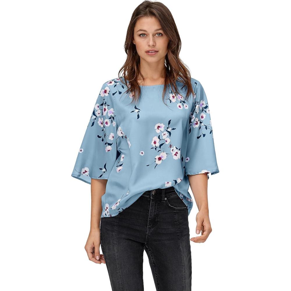 image:imageEllos Plus Size Relaxed Wide Sleeve BlouseBlue Lake Floral