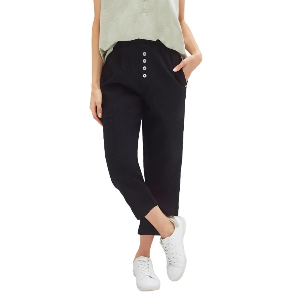 image:imageEllos Plus Size Ribbed Elastic Waist LinenBlend CaprisBlack