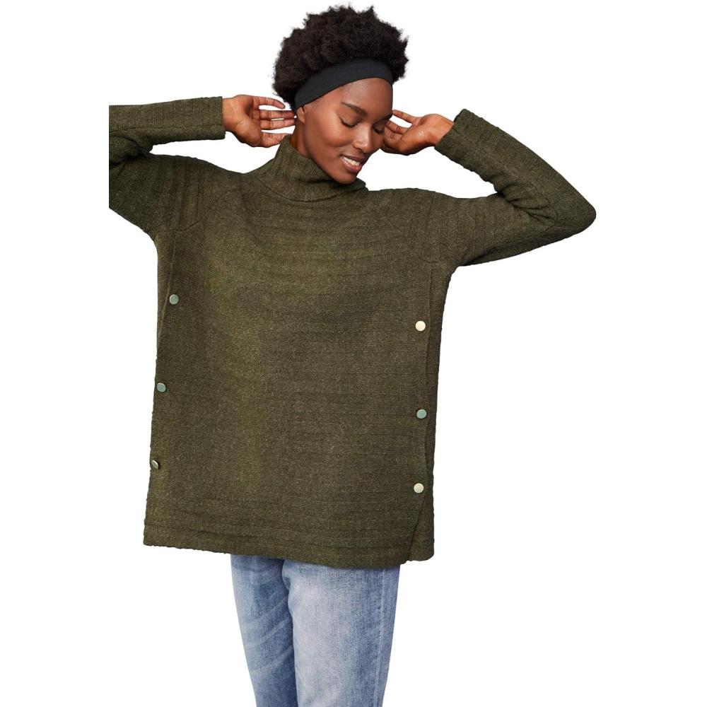 image:imageEllos Plus Size Side Button Turtleneck SweaterDeep Olive