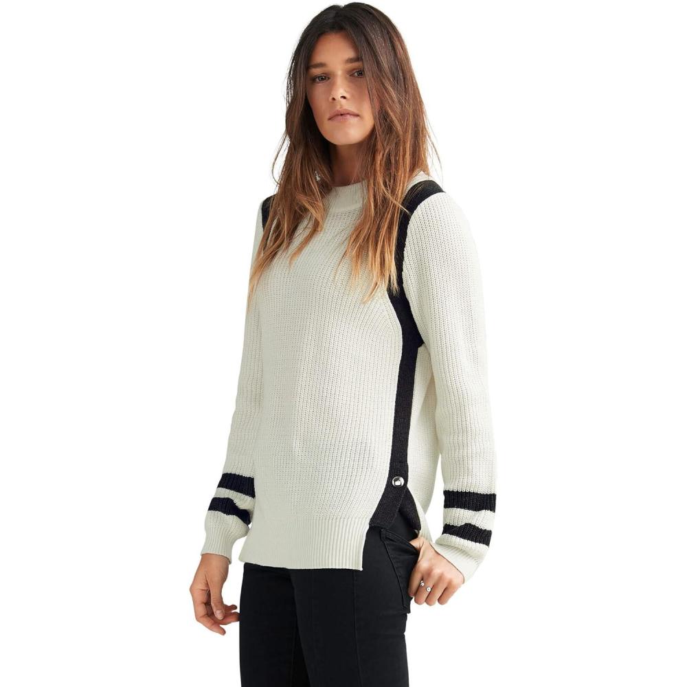 image:imageEllos Plus Size Side Stripe Mockneck SweaterIvory