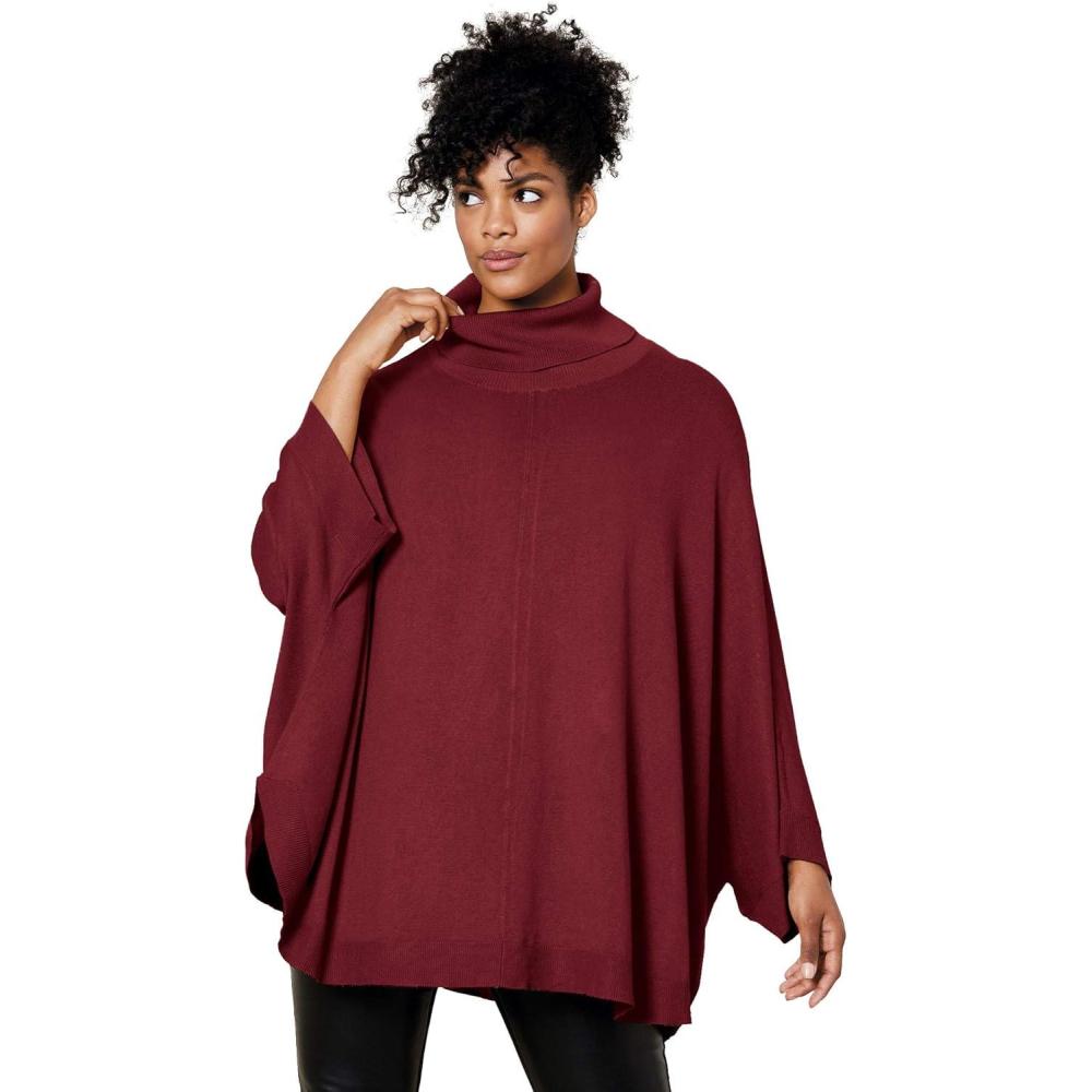 image:imageEllos Plus Size Turtleneck Poncho SweaterMaroon Red