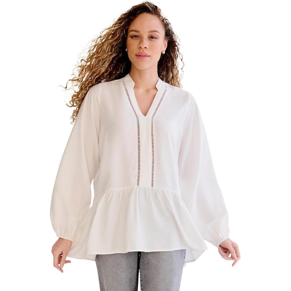 image:imageEllos Plus Size VNeck Peplum TunicIvory