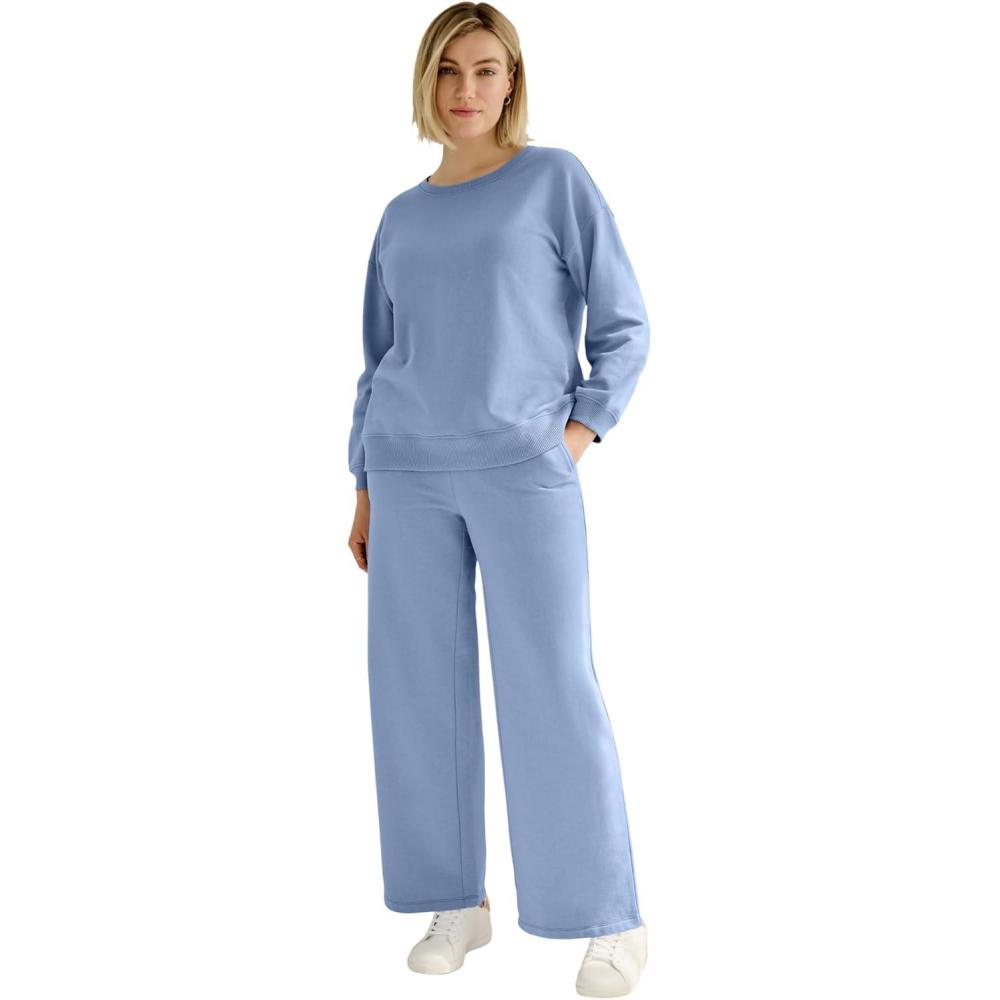 image:imageEllos Plus Size Wide Leg Fleece Sweatpant with Drawstring WaistPale Indigo