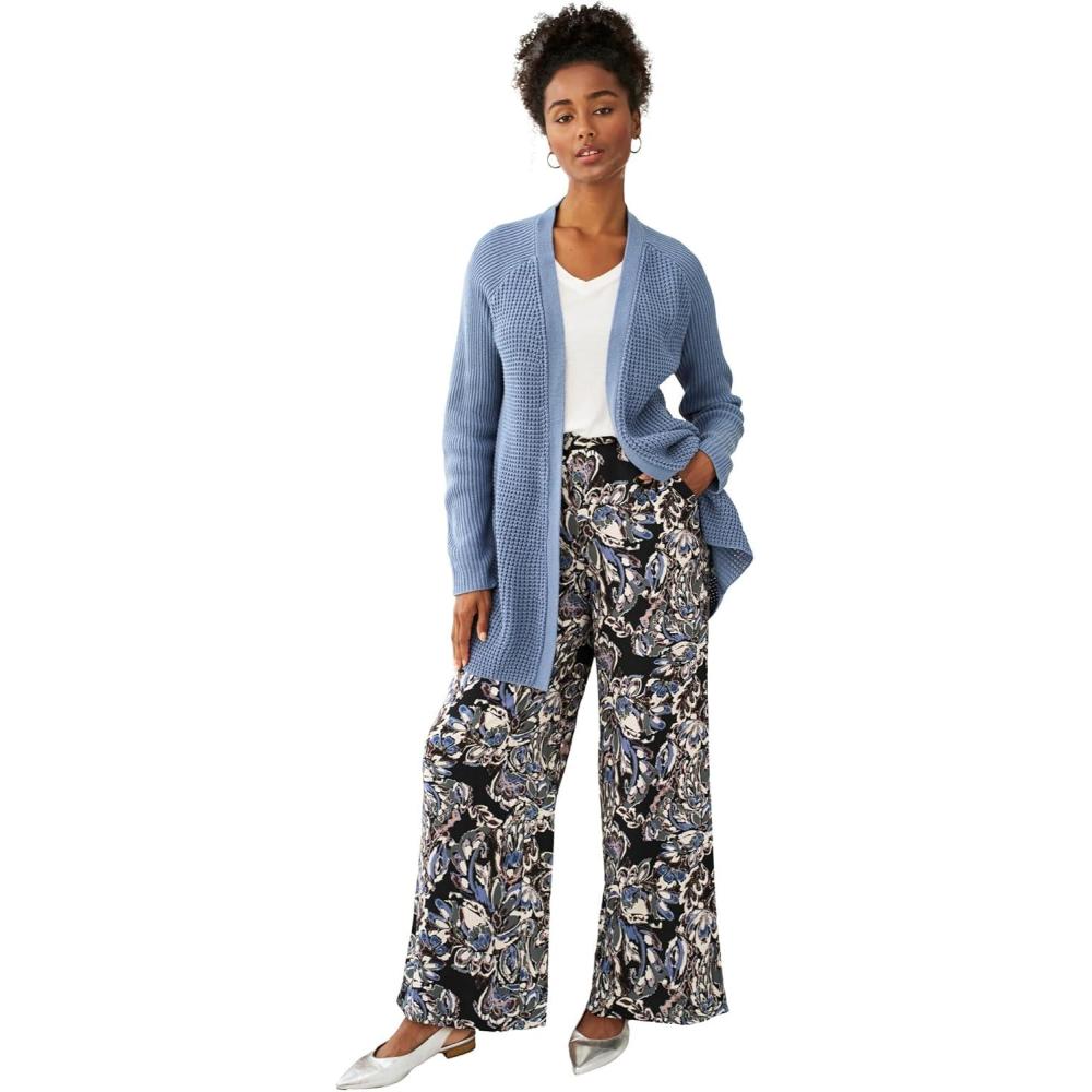 image:imageEllos Plus Size WideLeg Soft Pants with Back ElasticBlack Dusty Blue Floral