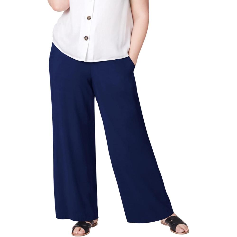 image:imageEllos Plus Size WideLeg Soft Pants with Back ElasticNavy