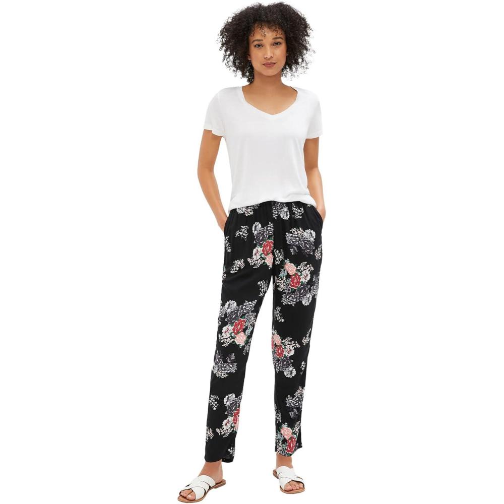 image:imageEllos Plus Size Woven Soft PantsBlack Rose Floral