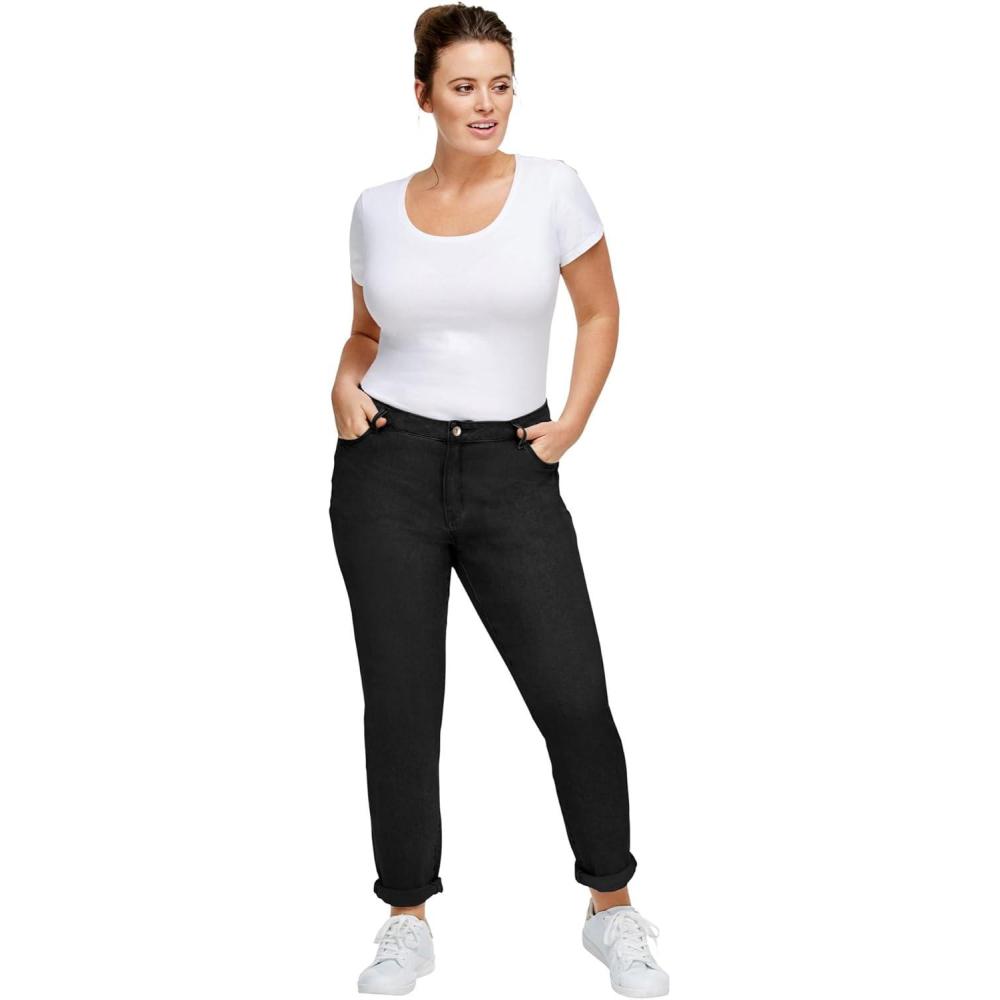 image:imageellos Comfortable Womens Plus Size Boyfriend Jeans Stretch Denim MidRiseBlack Wash