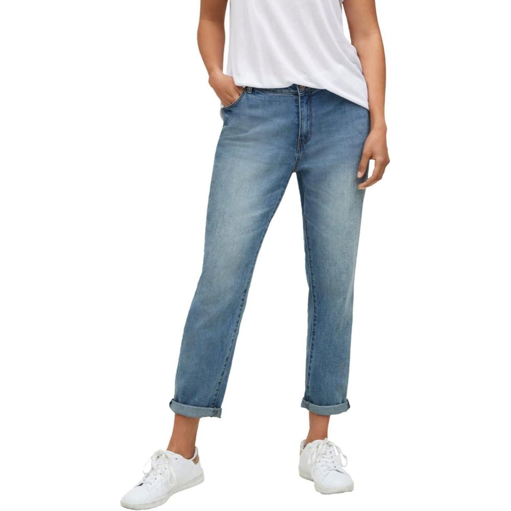image:imageellos Comfortable Womens Plus Size Boyfriend Jeans Stretch Denim MidRiseLight Blue Wash