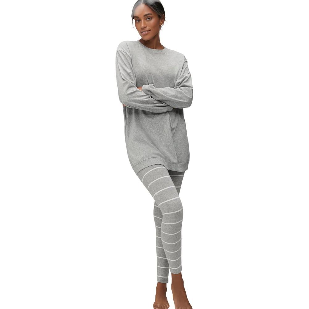 image:imageellos Plus Size 2Piece Tunic amp Legging PJ SetHeather Grey White Stripe