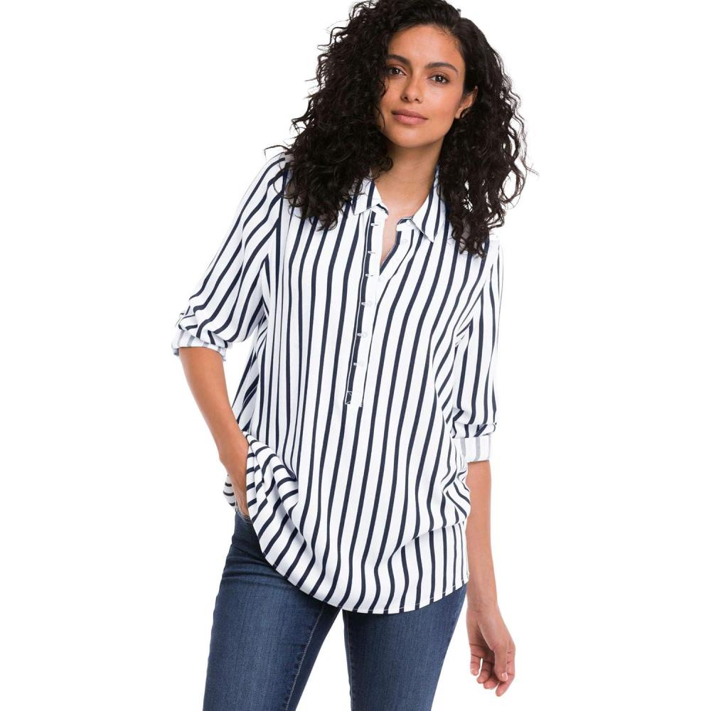 image:imageellos Plus Size Button Placket Popover TunicNavy Stripe