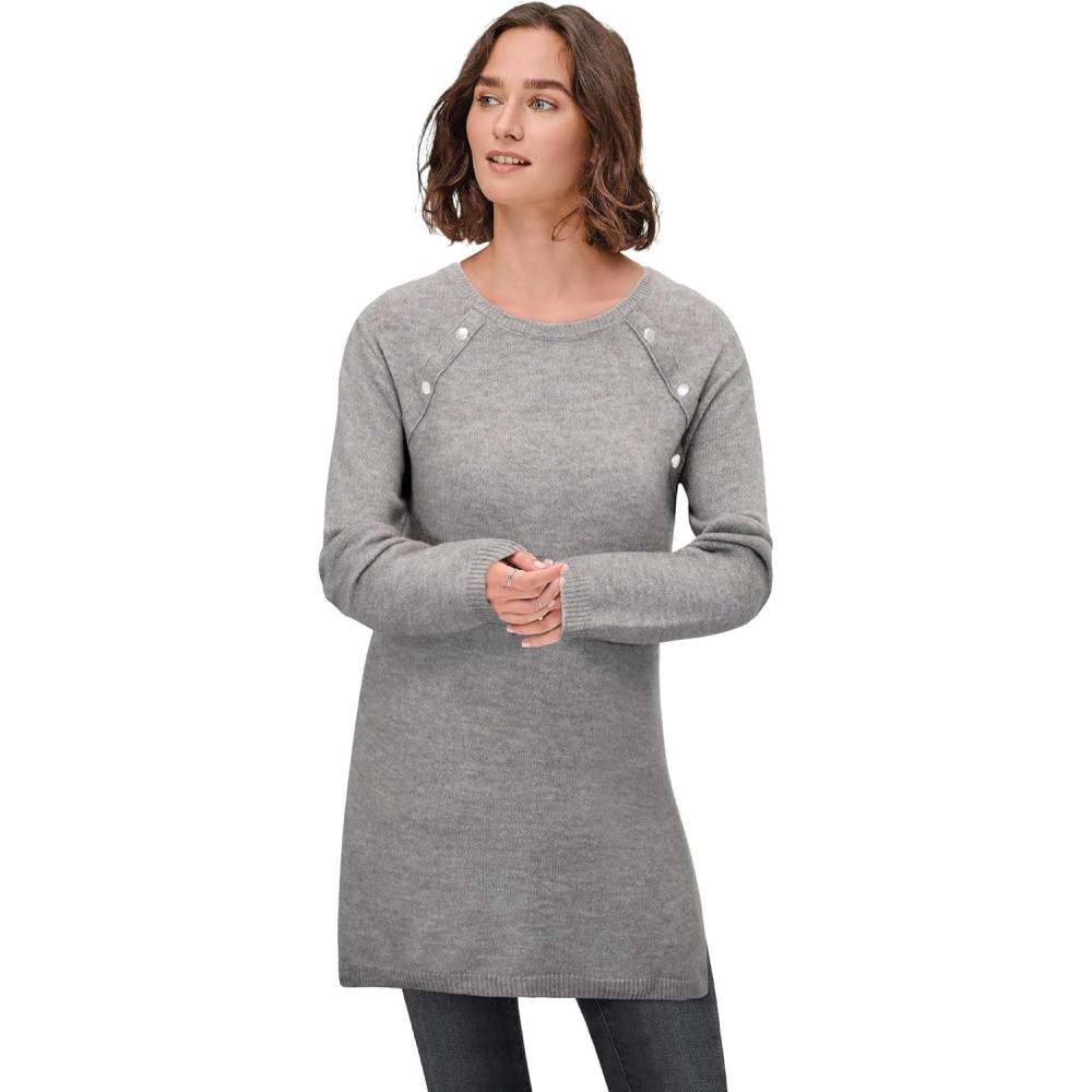 image:imageellos Plus Size ButtonTrim Sweater TunicHeather Taupe Grey
