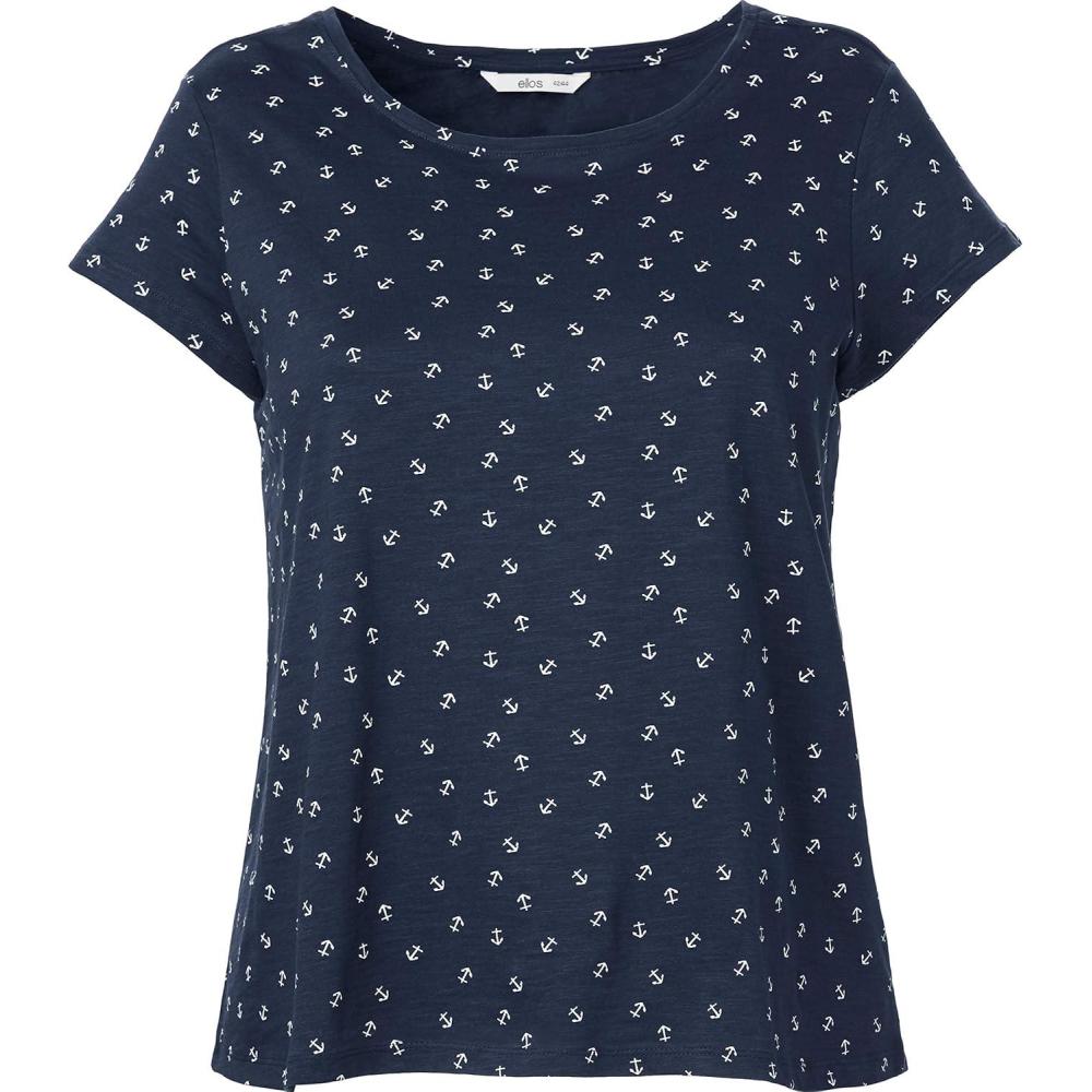 image:imageellos Plus Size Cotton Jersey Slub Cap Sleeve Trapeze TeeNavy Anchor