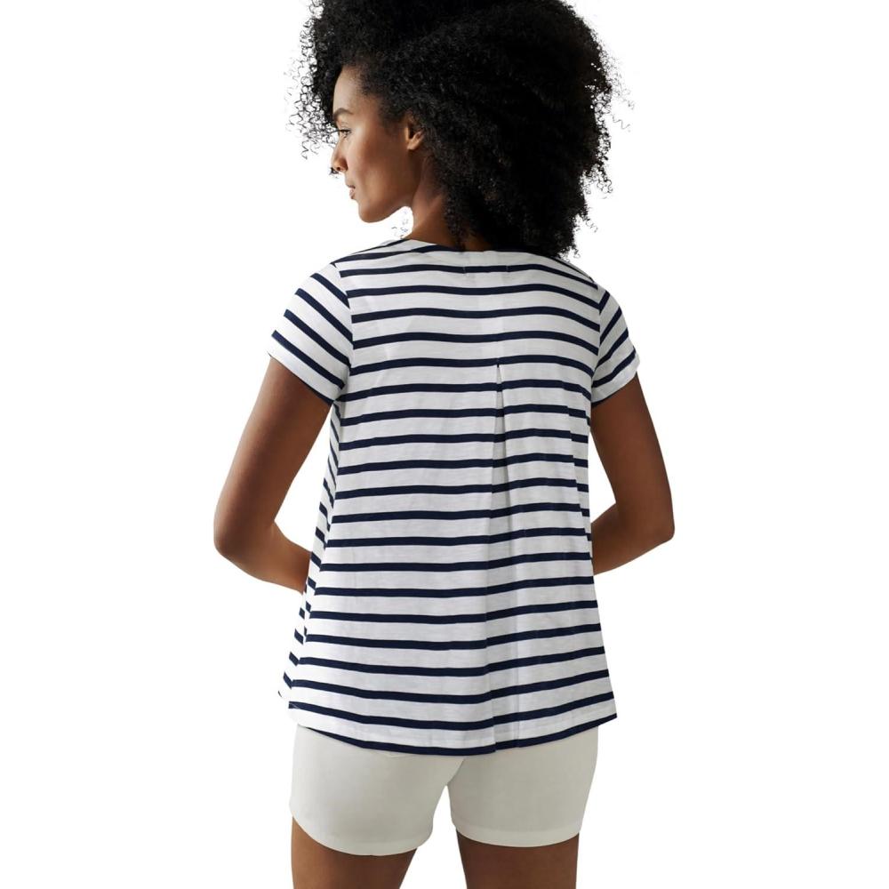 image:imageellos Plus Size Cotton Jersey Slub Cap Sleeve Trapeze TeeWhite Navy Stripe