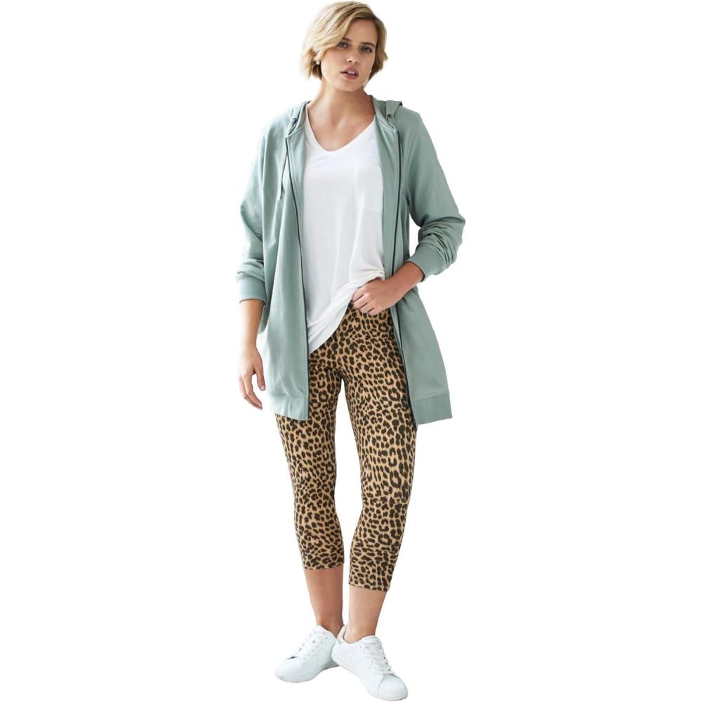 image:imageellos Plus Size Cotton Spandex Capri Length LeggingsClassic Leopard