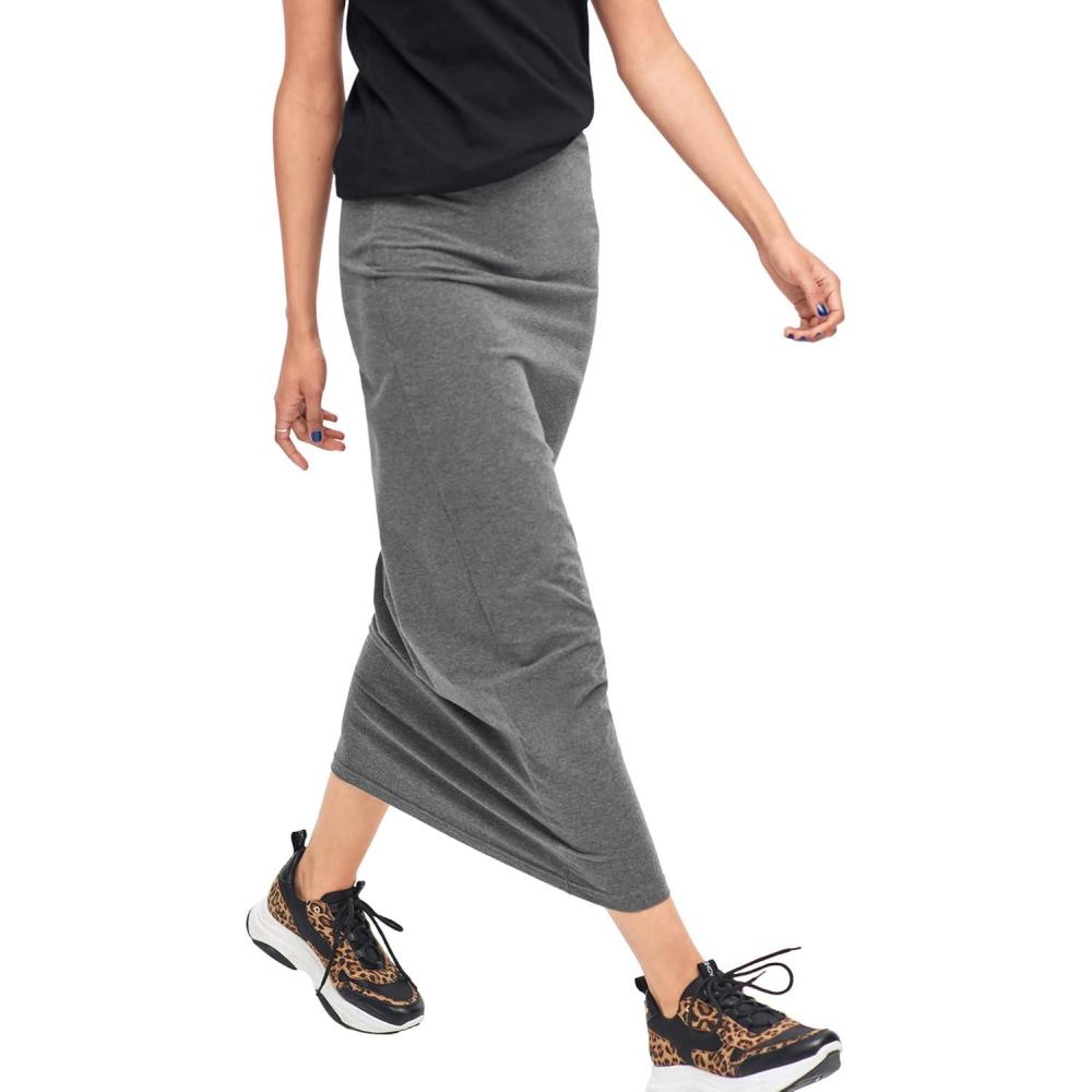 image:imageellos Plus Size Cotton Spandex Pull On A Line Maxi SkirtMedium Heather Grey