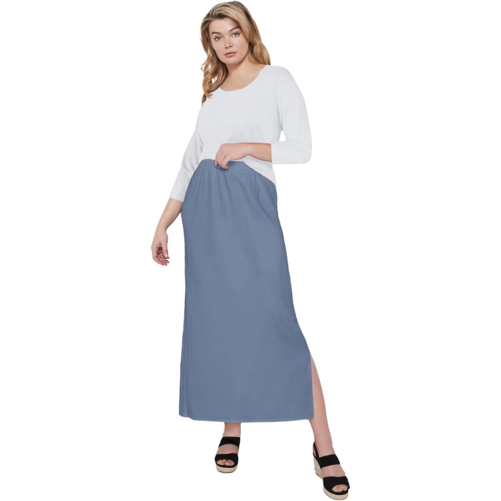 image:imageellos Plus Size Cotton Spandex Pull On A Line Maxi SkirtPale Indigo