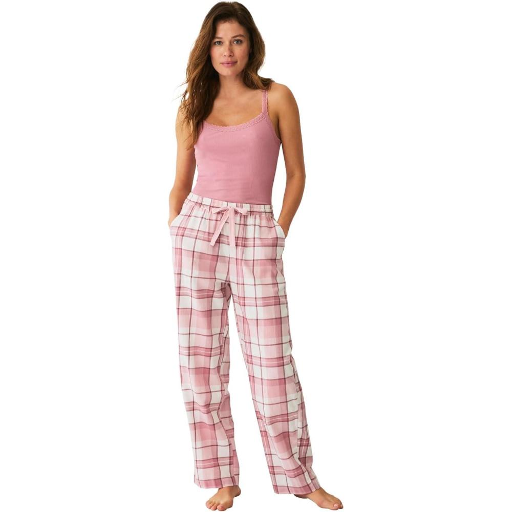 image:imageellos Plus Size Flannel Sleep Pant With Drawstring WaistDelicate Pink Plaid