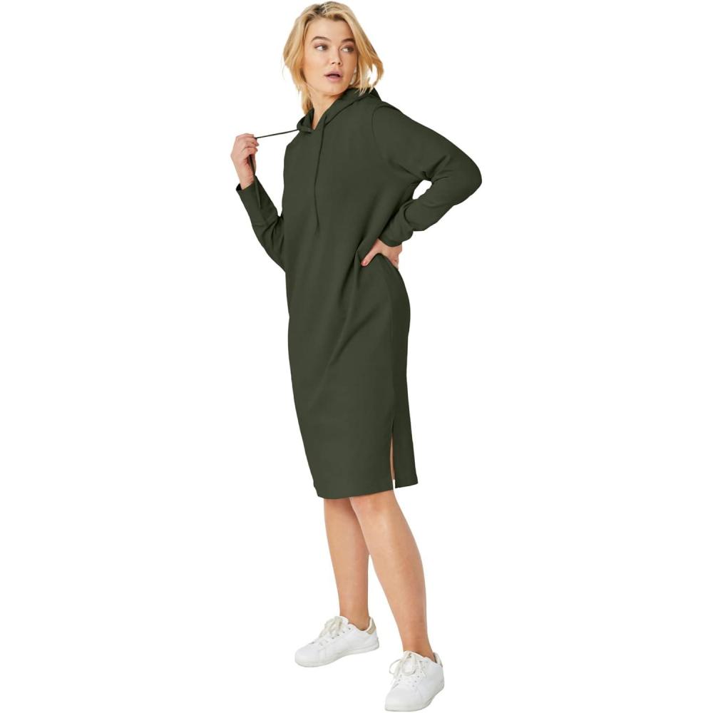 image:imageellos Plus Size French Terry Hooded Sweatshirt DressDeep Olive