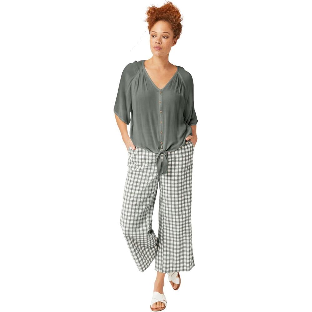 image:imageellos Plus Size Gingham Crop PantsDesert Green White Gingham