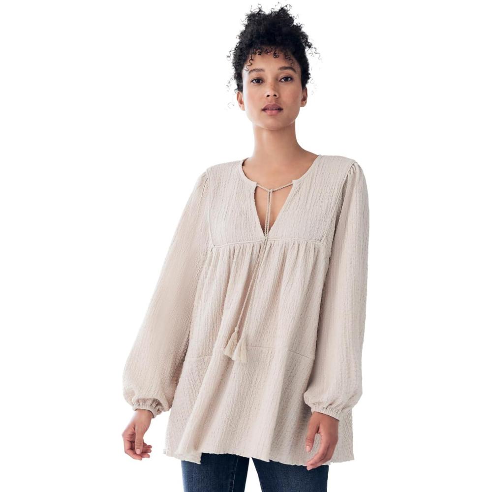 image:imageellos Plus Size Keyhole Tiered Textured Knit TunicStone