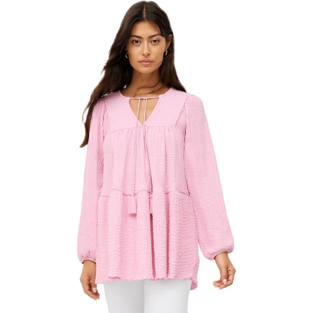 image:imageellos Plus Size Keyhole Tiered Textured Knit TunicWood Rose Pink