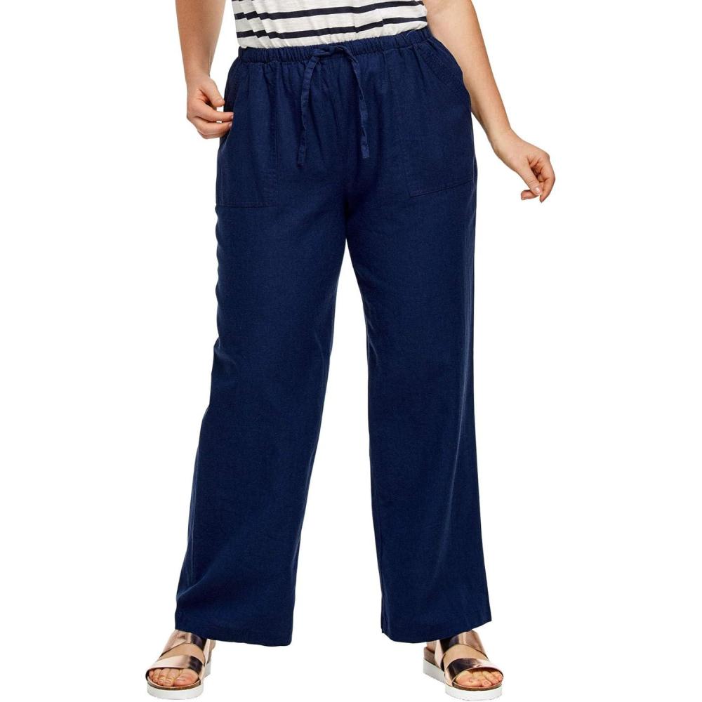 image:imageellos Plus Size LinenBlend Drawstring PantsNavy
