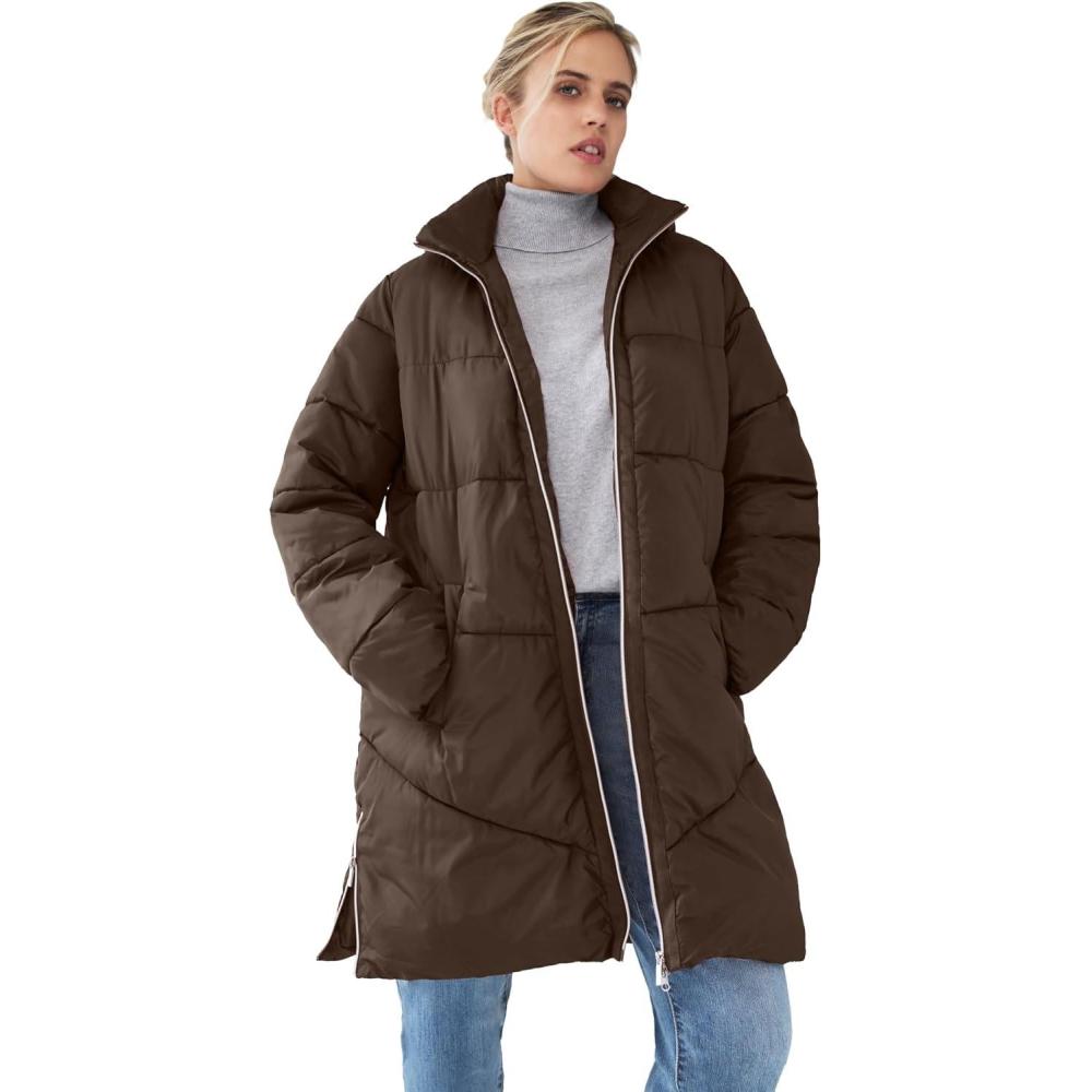 image:imageellos Plus Size Long Puffer CoatChocolate