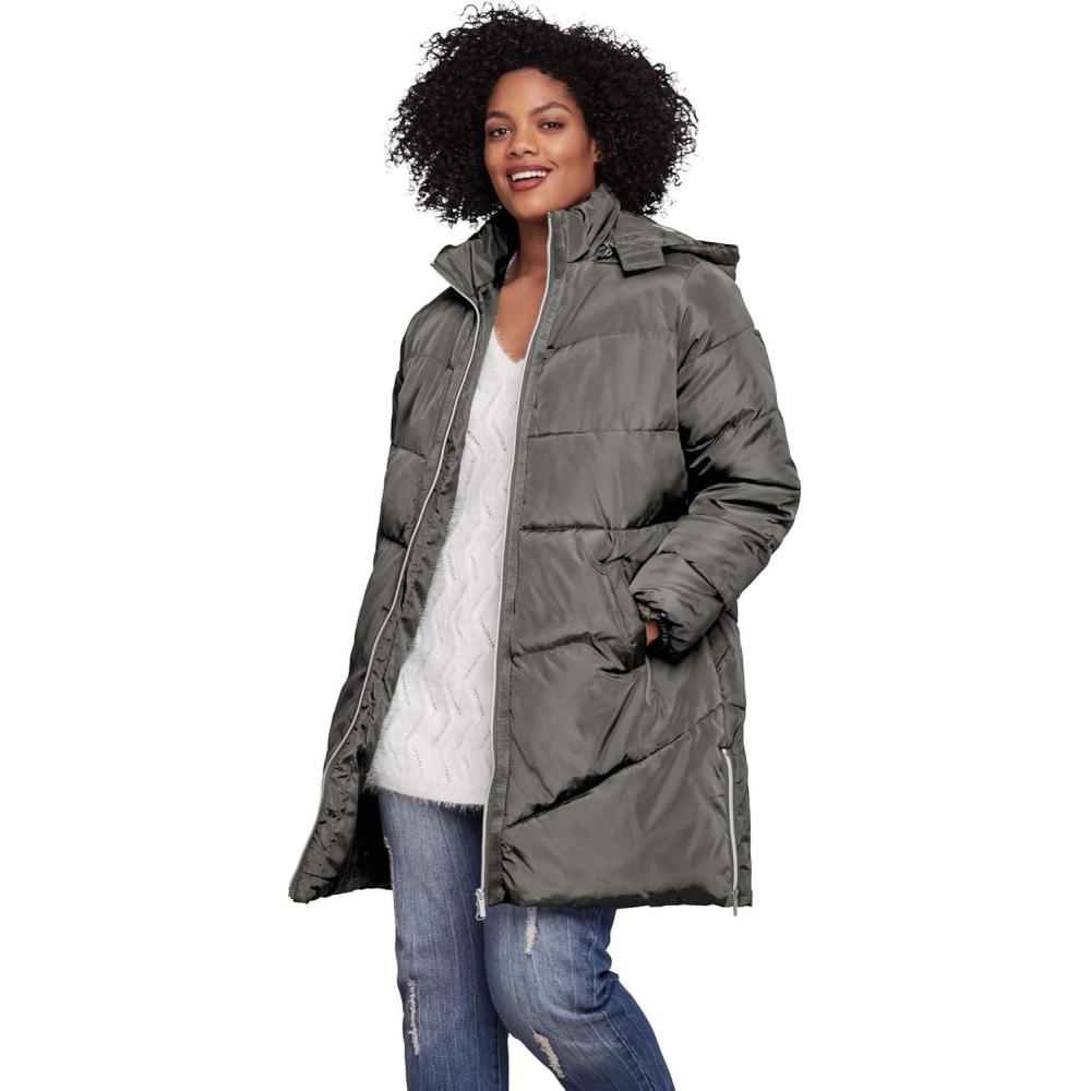 image:imageellos Plus Size Long Puffer CoatDeep Grey