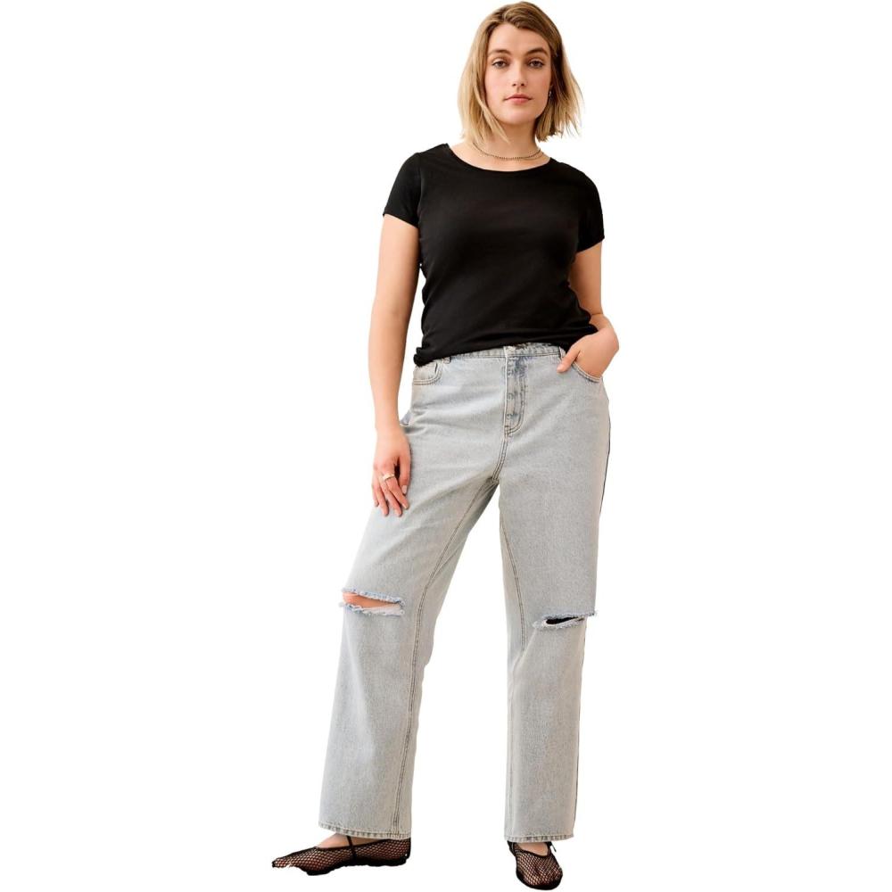 image:imageellos Plus Size MidRise Relaxed Straight Leg JeanLight Stonewash