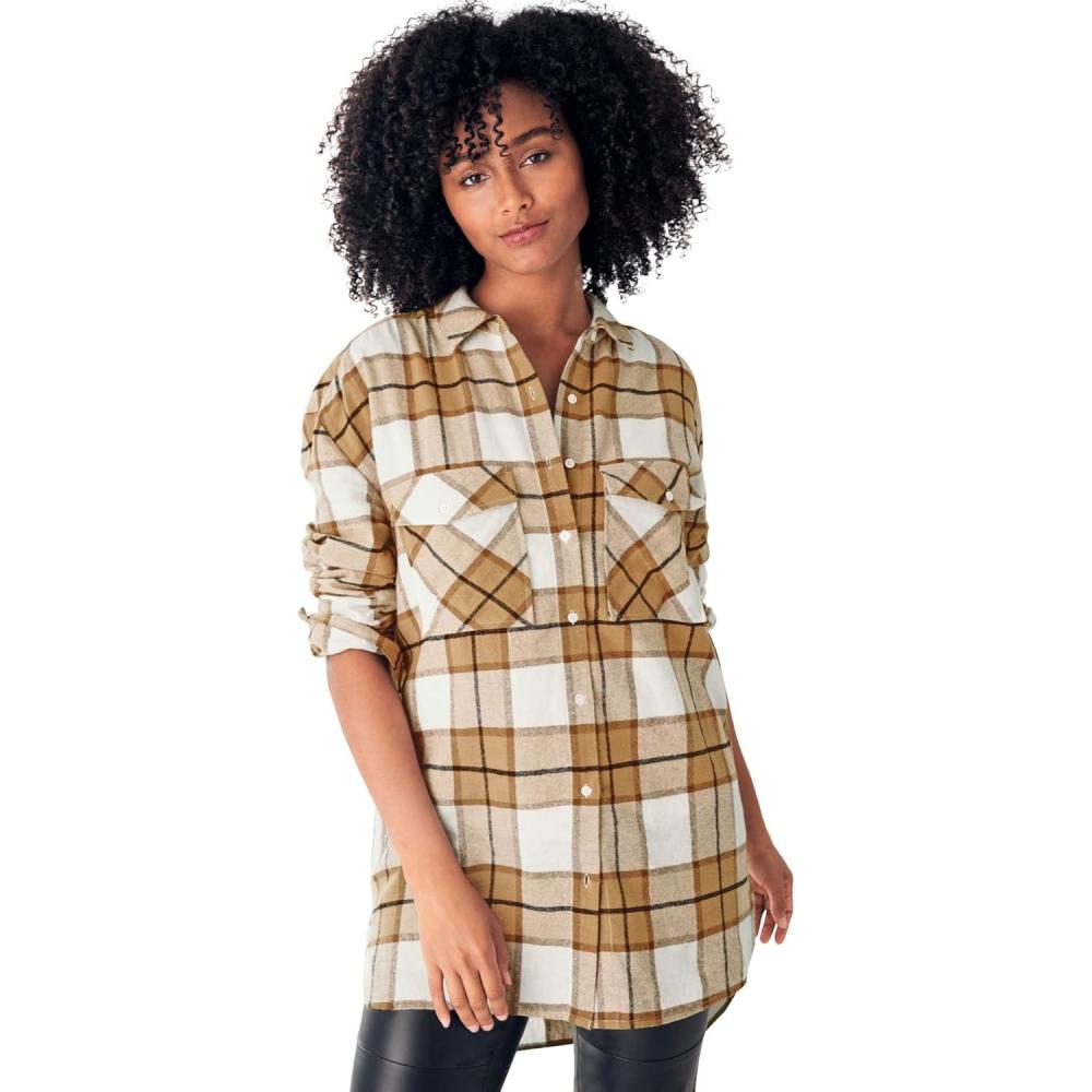 image:imageellos Plus Size Plaid ButtonFront Flannel TunicDark Camel Plaid