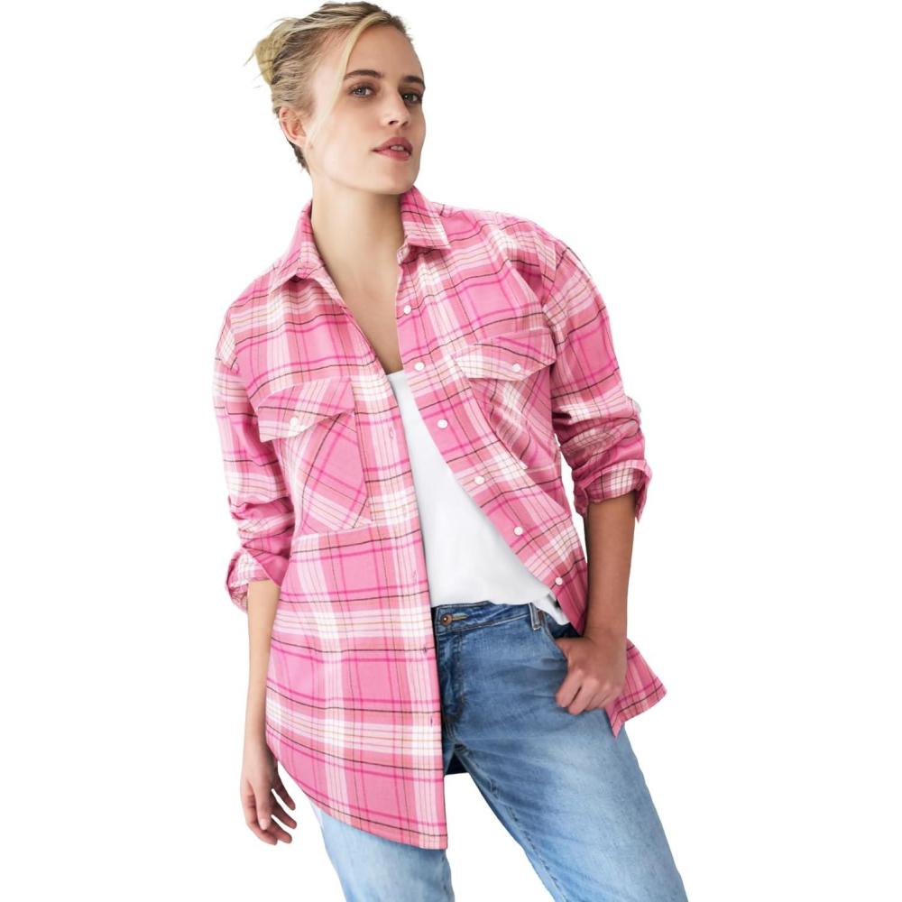 image:imageellos Plus Size Plaid ButtonFront Flannel TunicDusty Pink Plaid