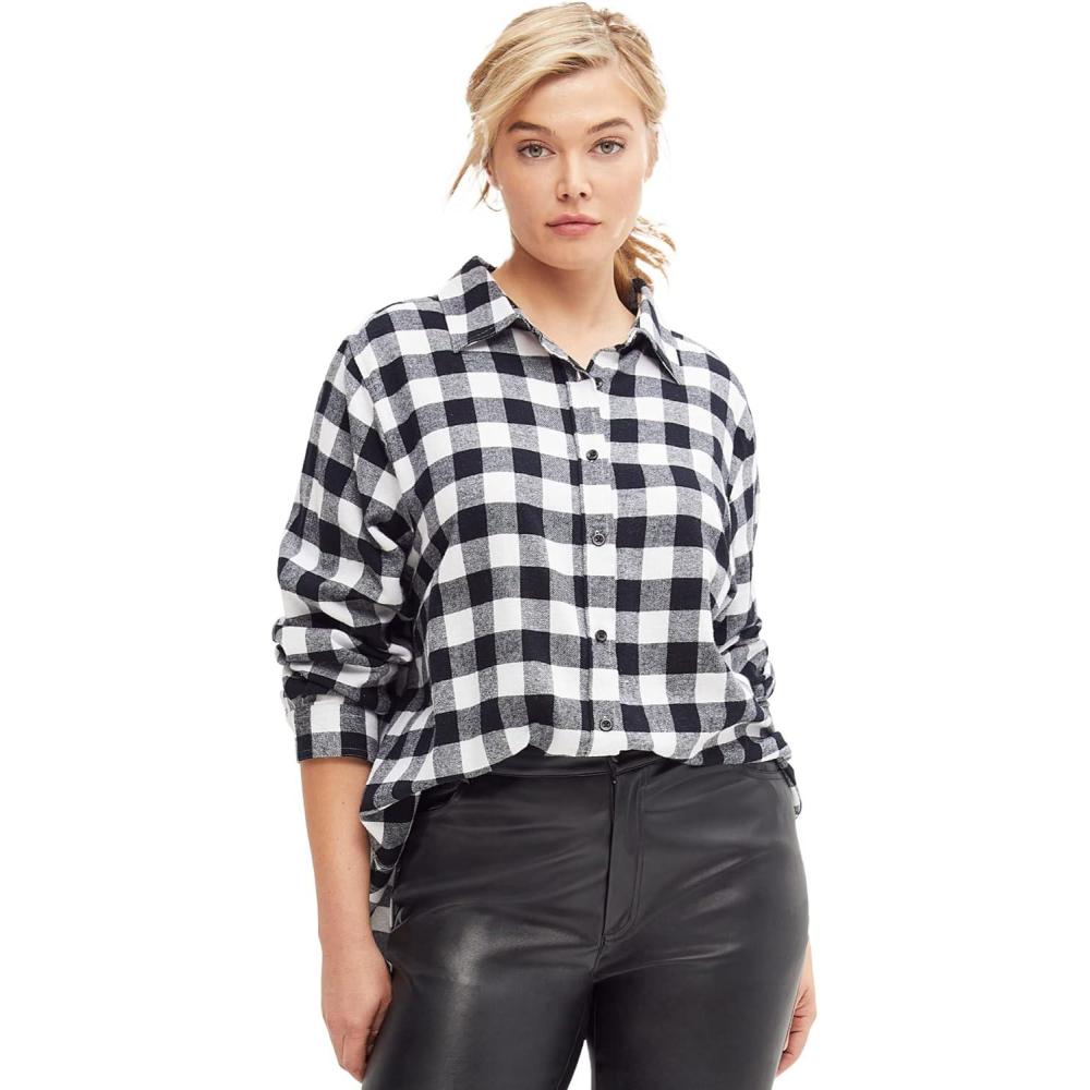 image:imageellos Plus Size Plaid Flannel ShirtBlack White Plaid