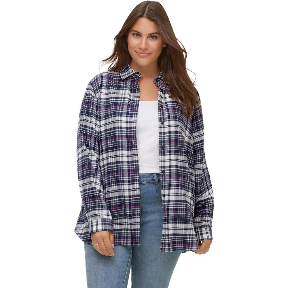 image:imageellos Plus Size Plaid Flannel ShirtNavy Plaid