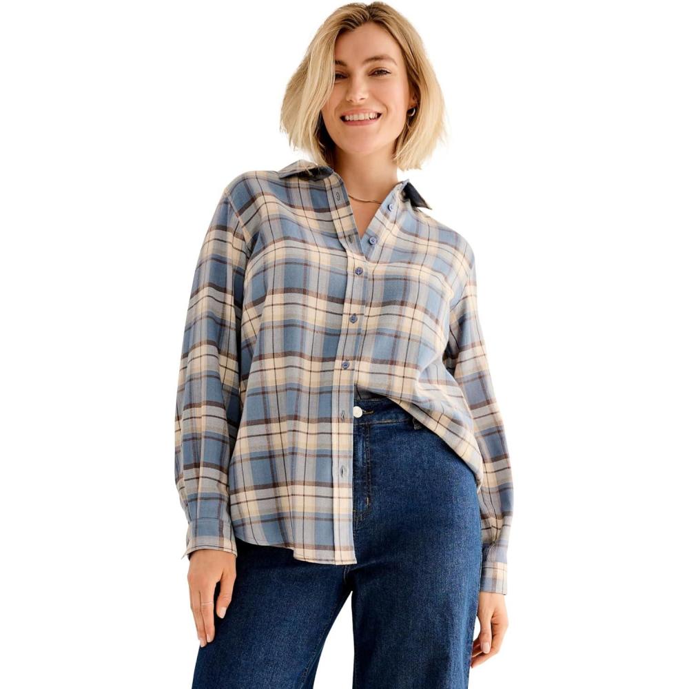 image:imageellos Plus Size Plaid Flannel ShirtPale Indigo Plaid