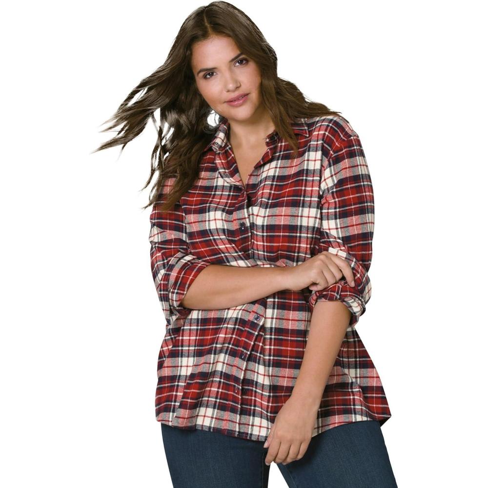 image:imageellos Plus Size Plaid Flannel ShirtRed Multi Plaid