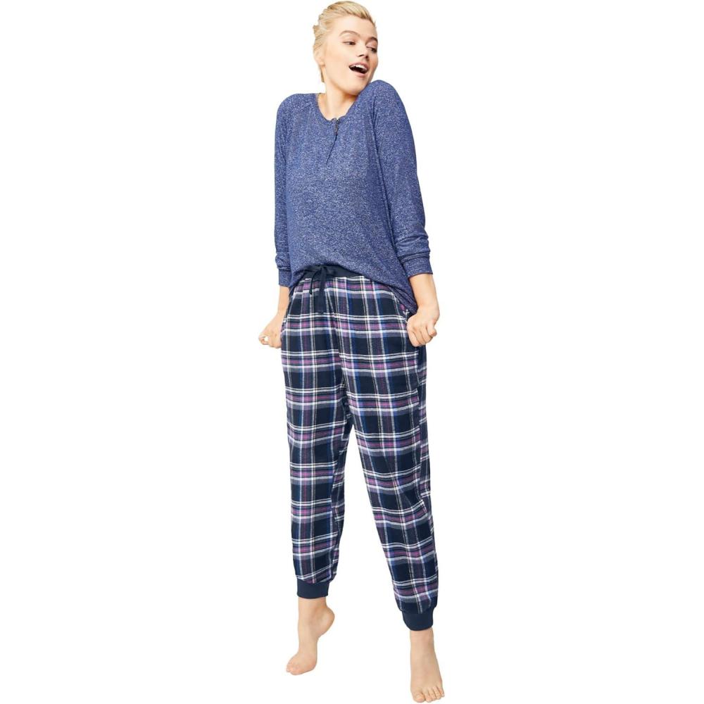 image:imageellos Plus Size Plaid Flannel Sleep PantsNavy Multi Plaid