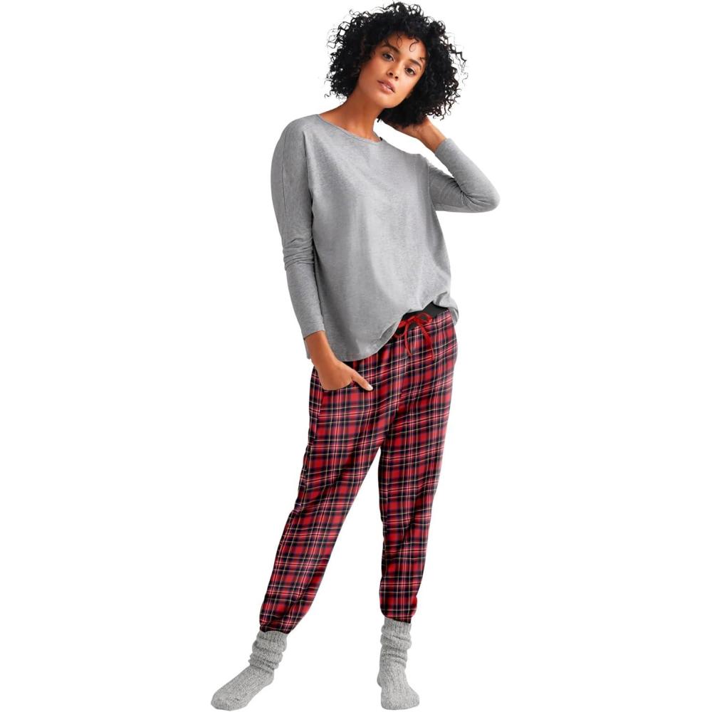 image:imageellos Plus Size Plaid Flannel Sleep PantsRed Tartan Plaid