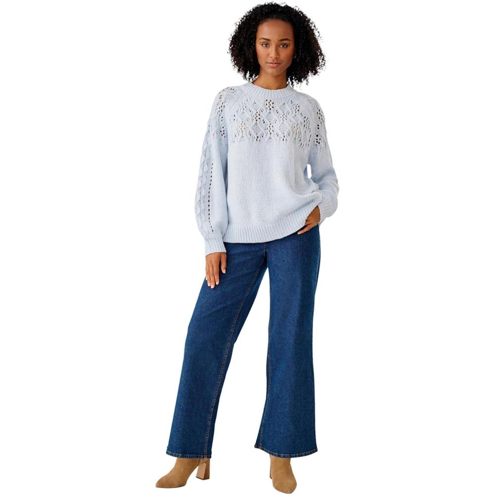 image:imageellos Plus Size Pointelle Yoke Pullover SweaterBlue Smoke Marled