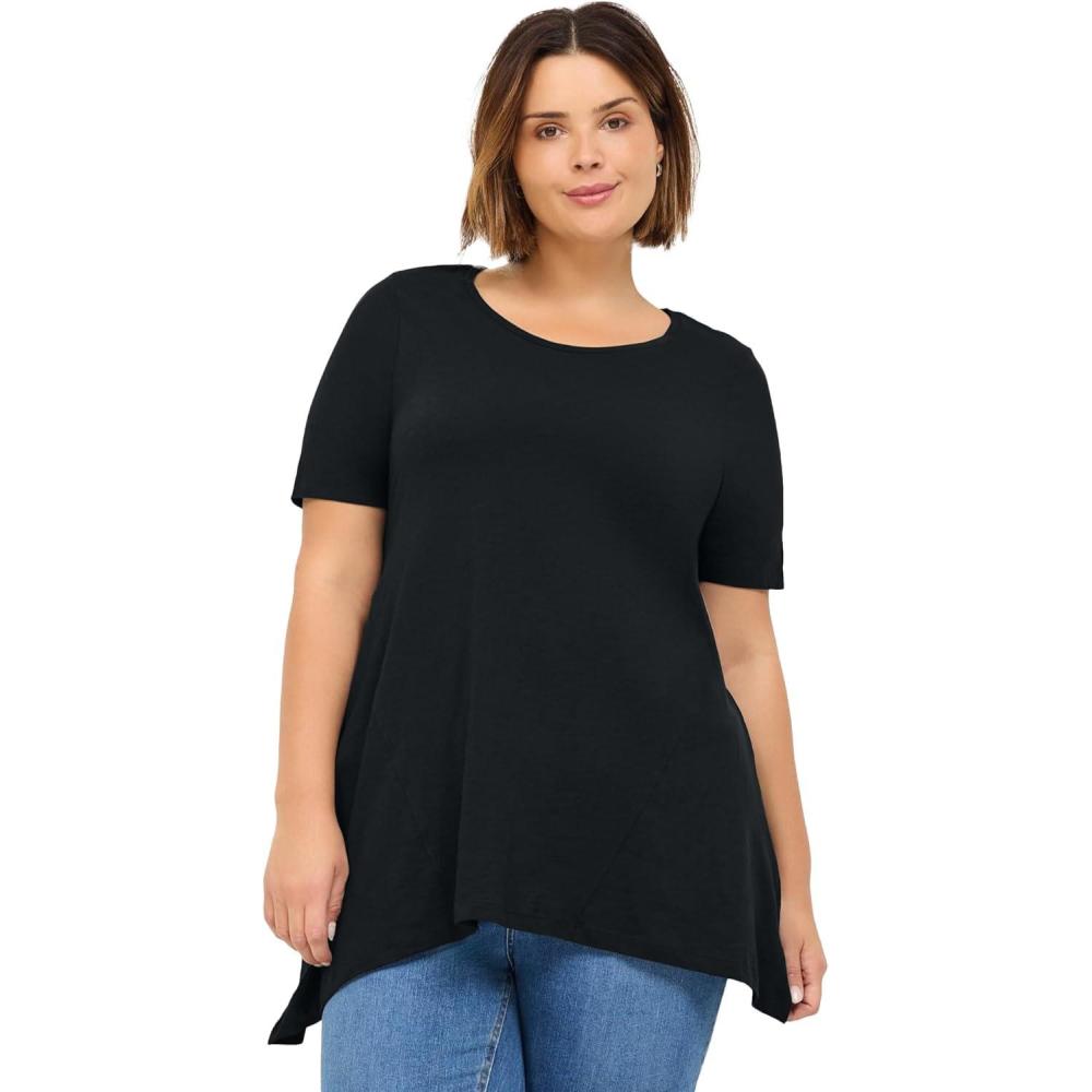 image:imageellos Plus Size Side Point Hem Scoop Neck TunicBlack