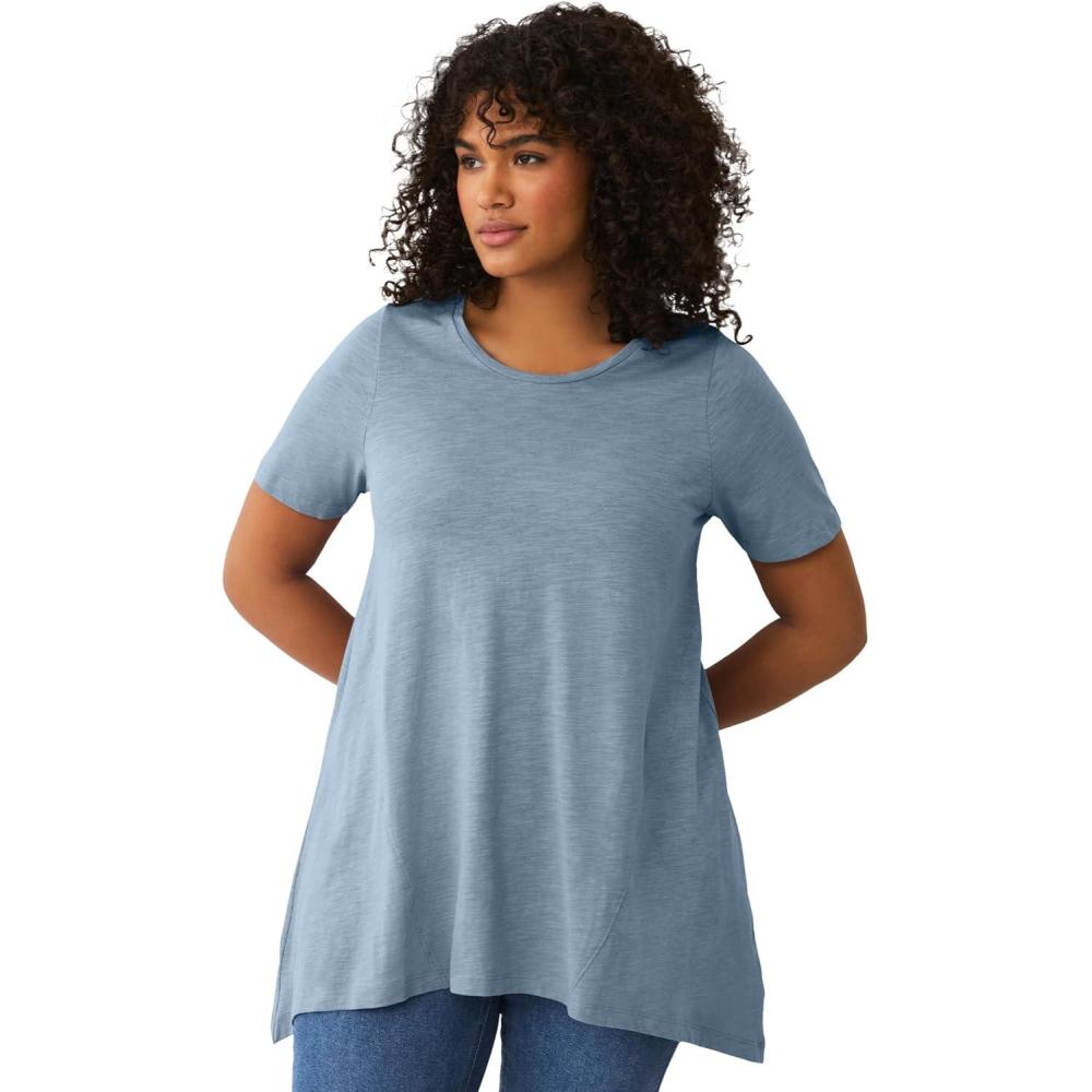 image:imageellos Plus Size Side Point Hem Scoop Neck TunicBlue Lake