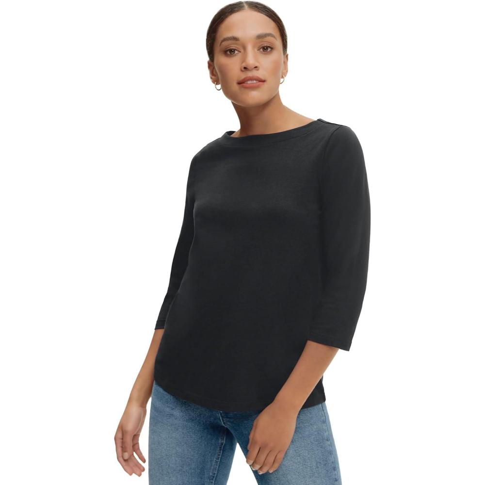 image:imageellos Plus Size Stretch Knit Scoop Neck 34 Sleeve TopBlack
