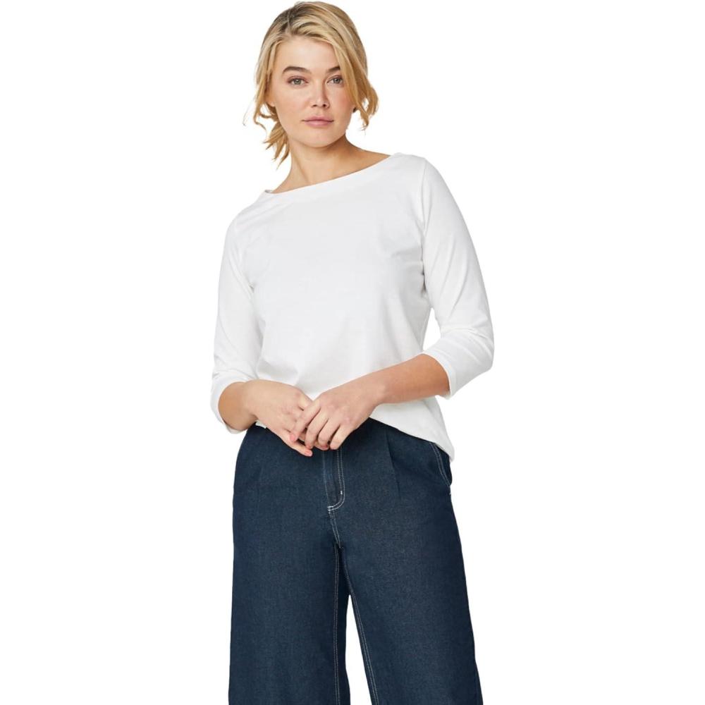 image:imageellos Plus Size Stretch Knit Scoop Neck 34 Sleeve TopWhite