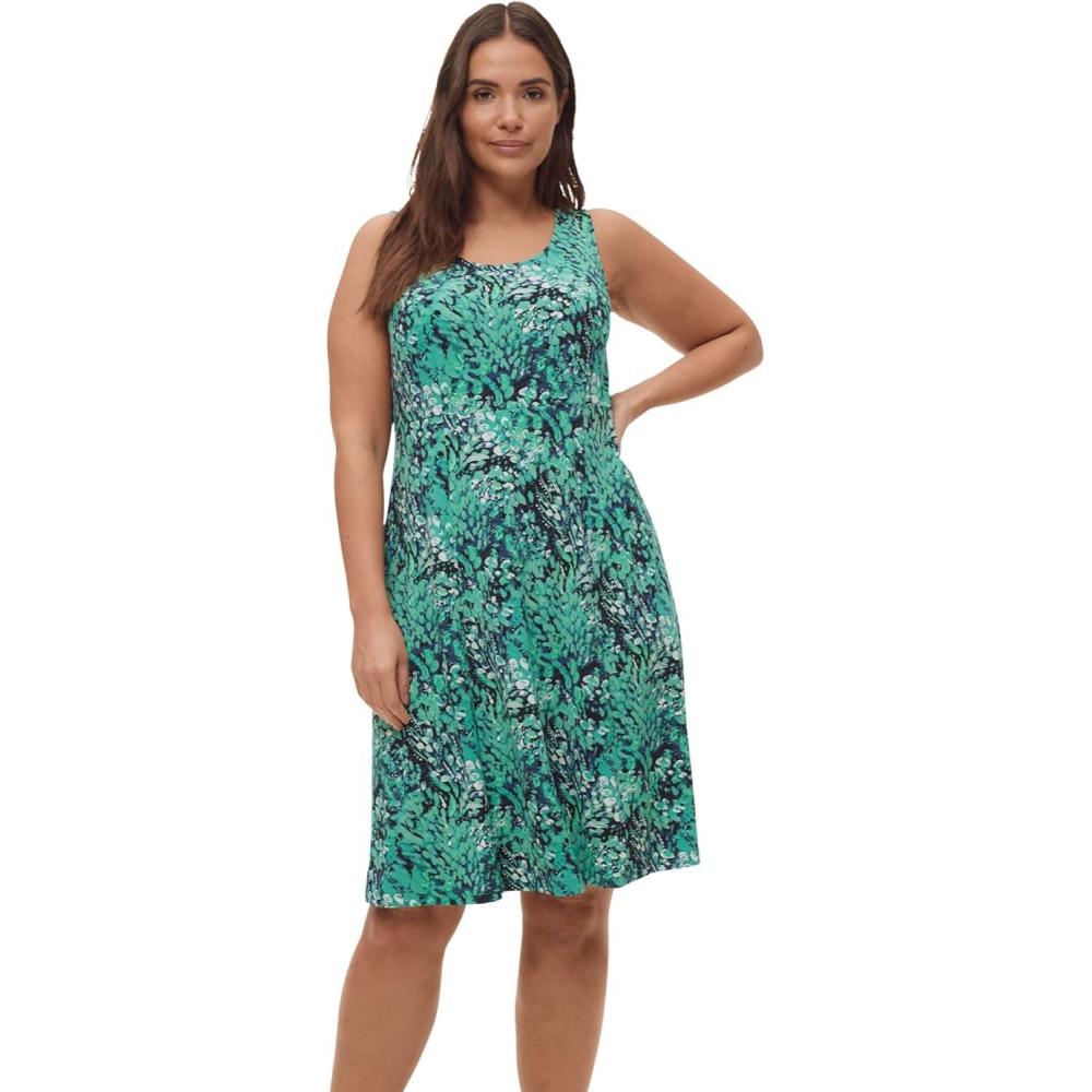 image:imageellos Plus Size Stretch Knit Scoop Neck Sleeveless Fit and Flare DressGreen Black Print