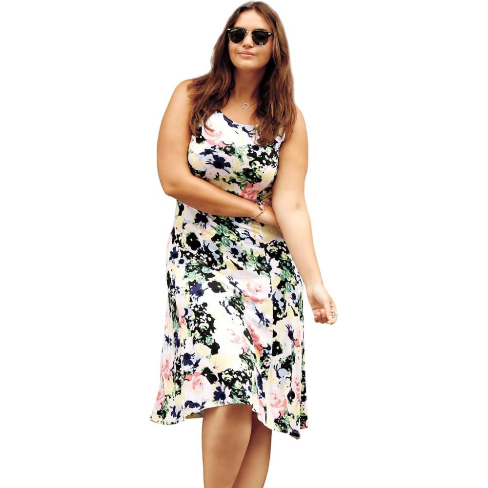image:imageellos Plus Size Stretch Knit Scoop Neck Sleeveless Fit and Flare DressMulti Floral